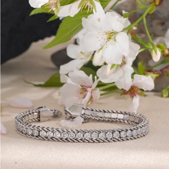 Shiny Cubic Zirconia Stainless Steel Chain Plated Bracelet Bracelet Waterproof - Picture 1 of 9